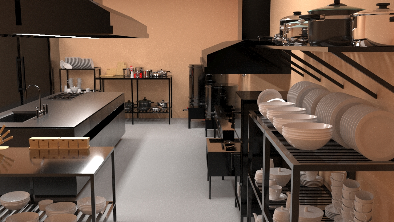 bản vẽ 3D bếp nhà hàng